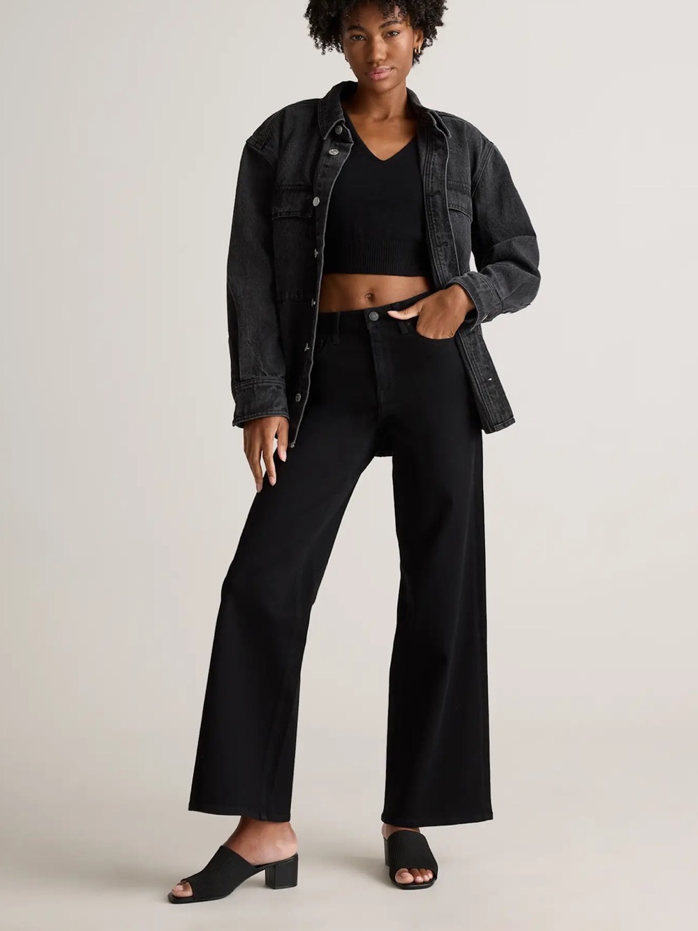 Quince Women’s Bella Stretch Wide Leg Jeans Black W27